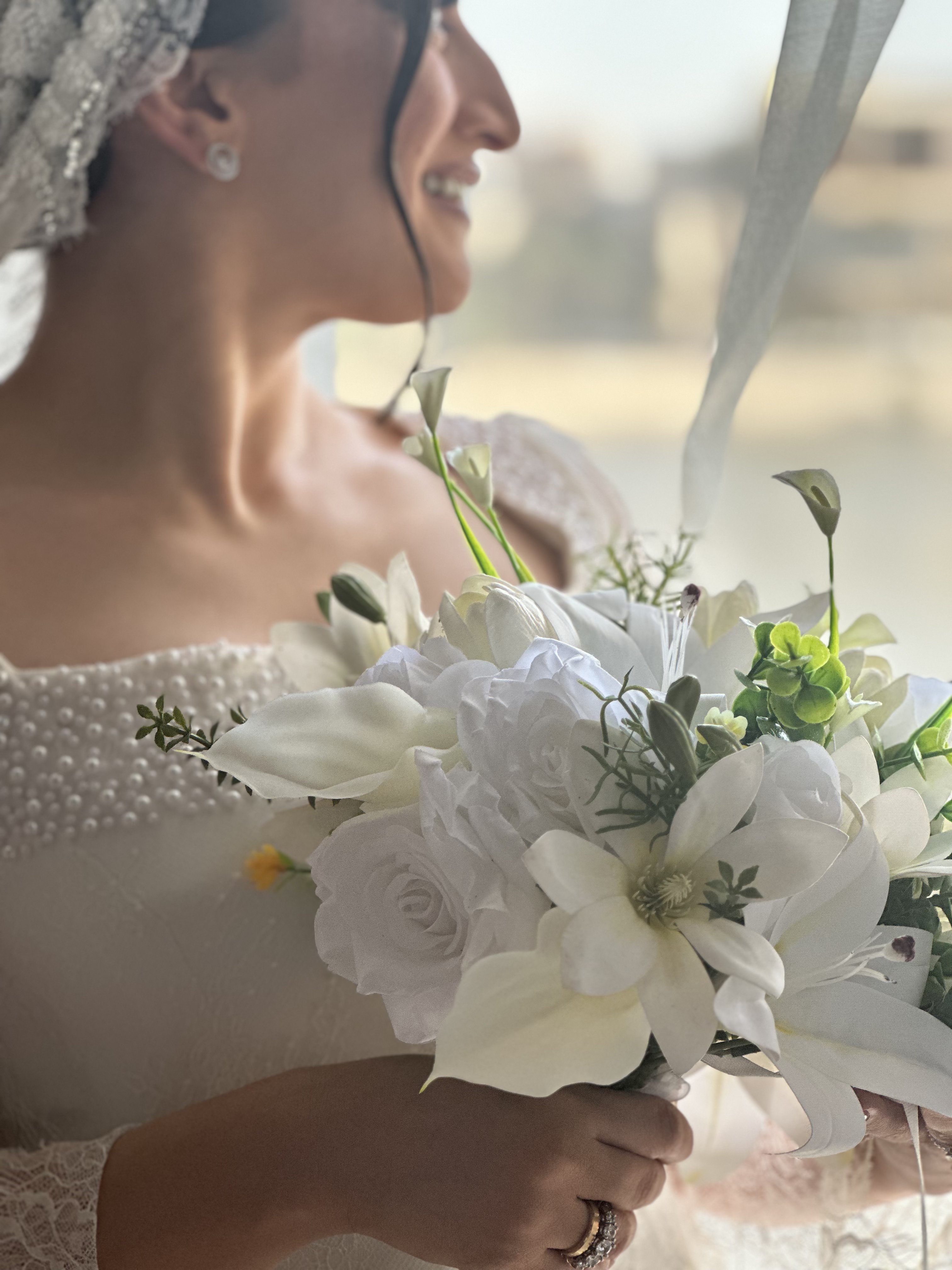 Bride with bouquet closeup