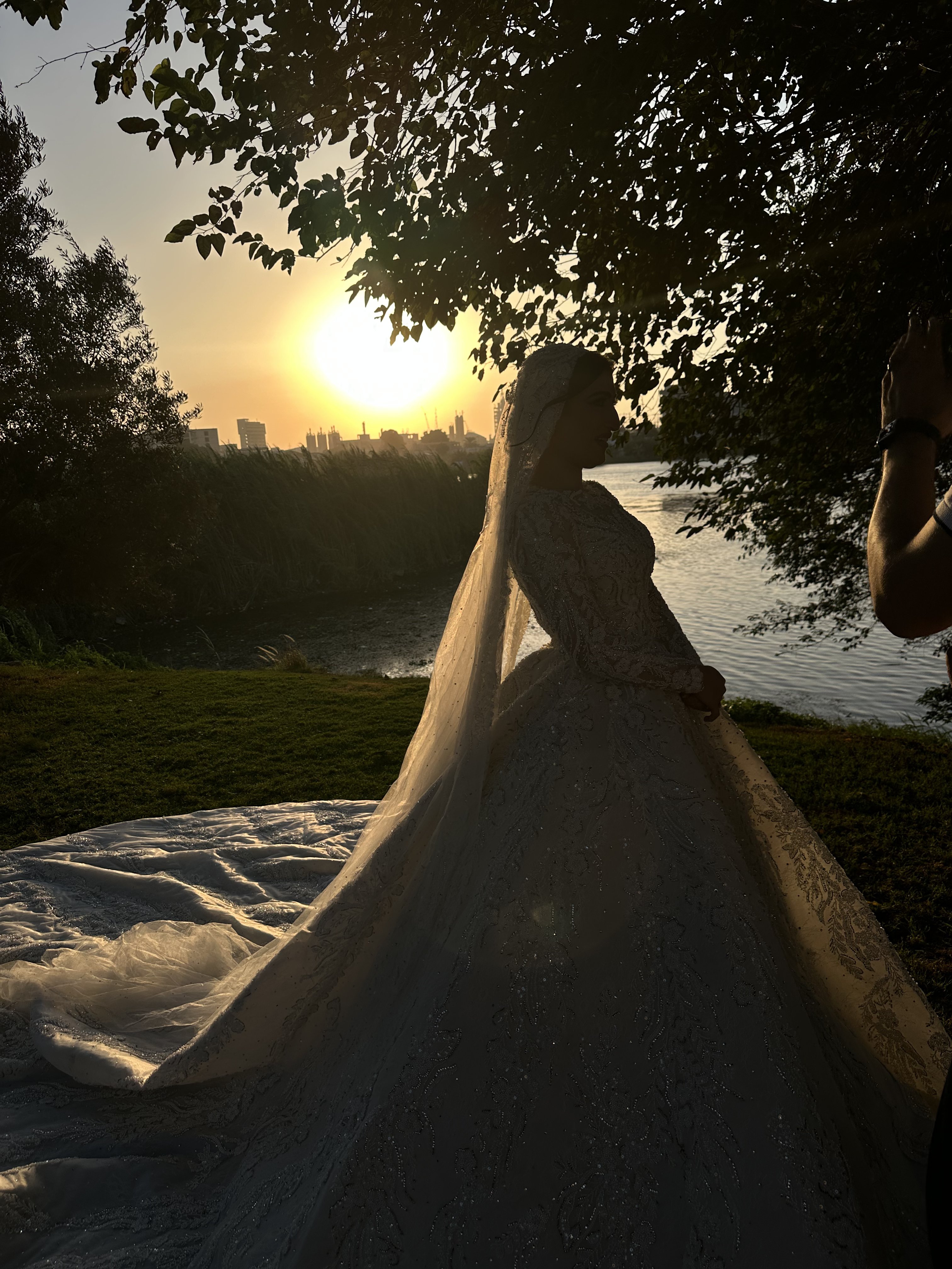 Bride at sunset